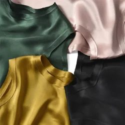 Y2k-Camiseta elegante y cómoda para mujer, blusas sin mangas, camiseta sin mangas de satén a la moda coreana para mujer, camiseta sin mangas de seda helada para oficina de verano