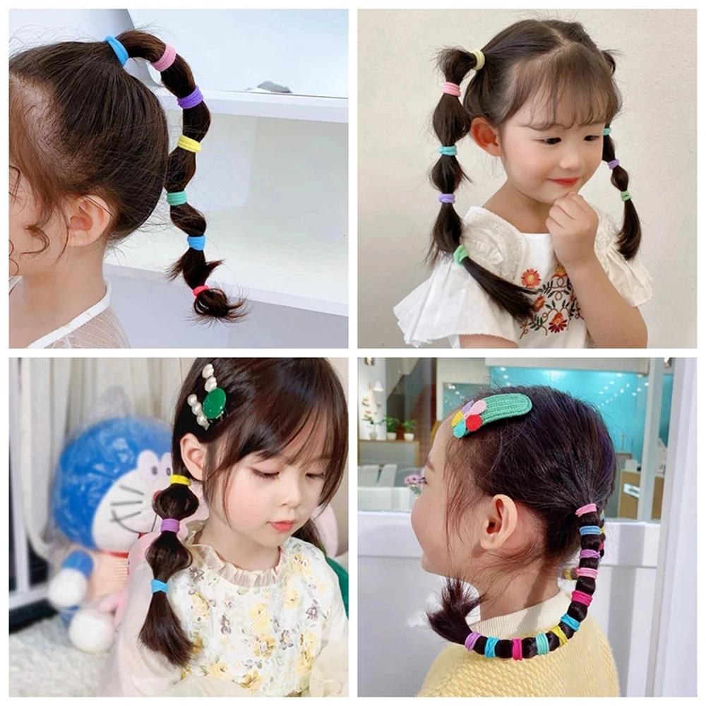 500Pcs/Lot Kids Colorful Ponytail Hair Ties Basic Nylon Elastic Headwear Girls Rubber Bands Fashion Baby Hair Accessories Gifts