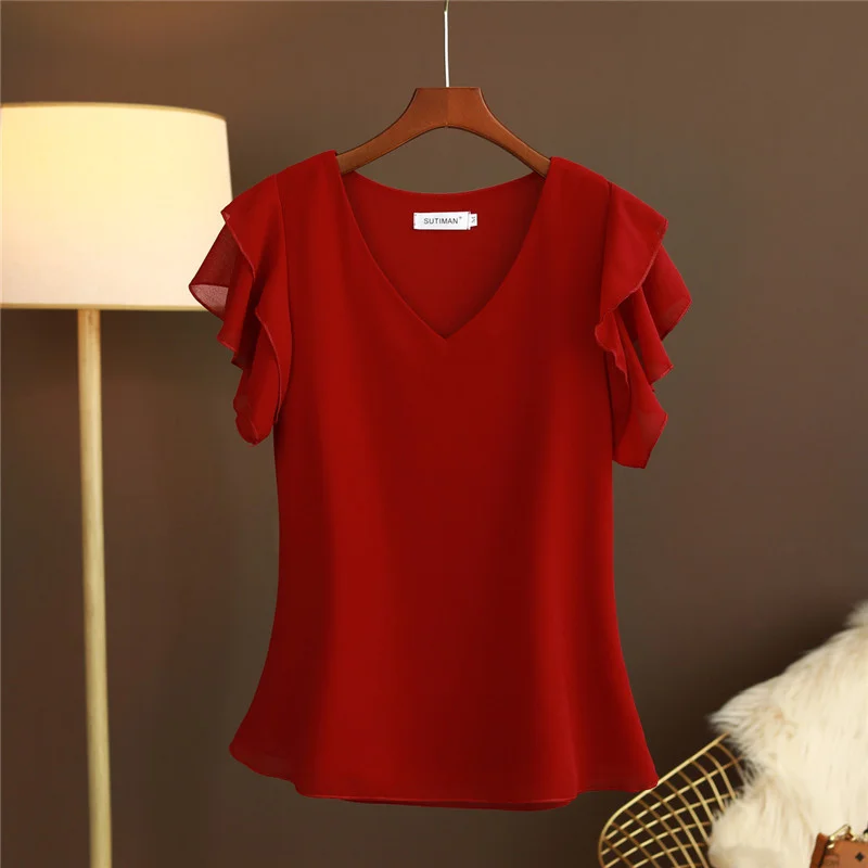 2026 Fashion Summer Dress Women Blouse Top New Short Sleeved V-neck Chiffon T-shirt Women's Loose and Versatile Small Shirt