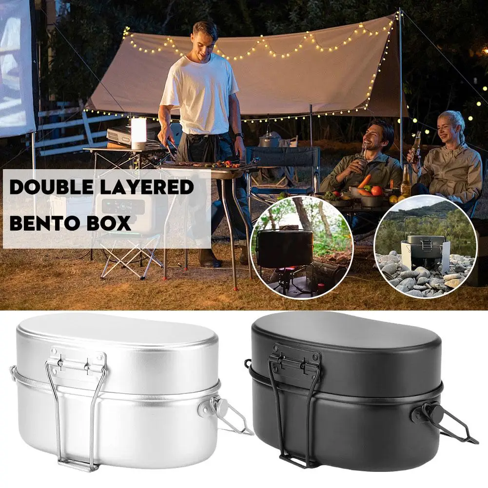 Aluminum Lunch Box Camping Military Training Double-layer Lunch Lunch Handle Cookware Portable Box Box Picnic P9M2