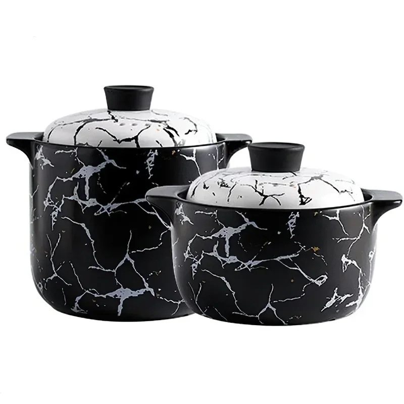 Ceramic Casserole Nordic Black White Marble Pattern Soup Pot Stew Pot Open Flame Heat-resistant Home Kitchen Cooking Supplies