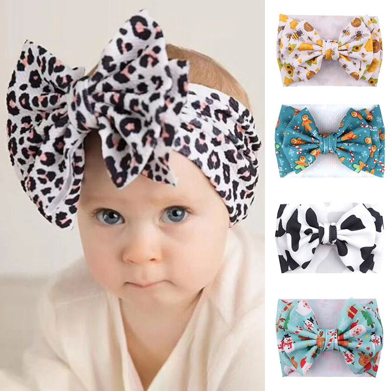 

New Cute Disney Printing 7“Big Bow Baby Headwrap Protect Ears Waffle Headband For Girls Kids Featival Party DIY Hair Accessories