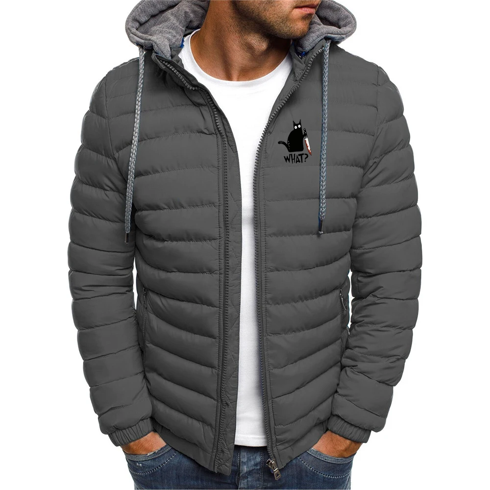 2025 Cappotto per il tempo libero da uomo autunno e inverno Coltello divertente Gatto Cartone animato stampato Logo Stampa Fodera in cotone Felpe con cappuccio Giacca comoda