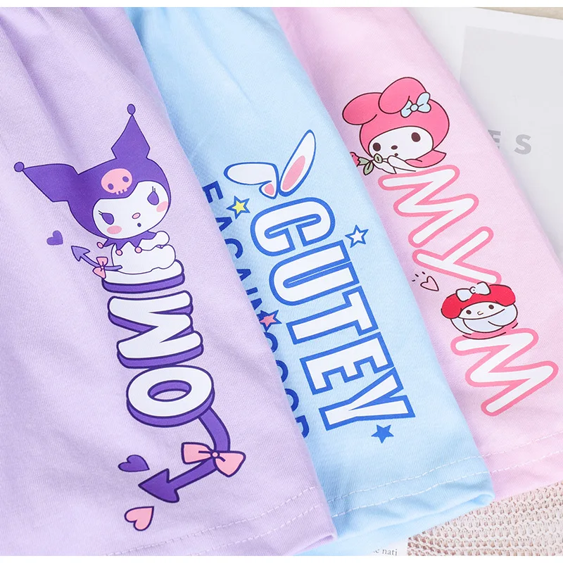 Sanrio กางเกงผู้หญิงขาสั้นผ้าฝ้ายแท้, กางเกงขนาดกลางกางเกงชายหาดสเวตเตอร์น่ารักลำลองการ์ตูน My Melody เด็กหญิงของขวัญเสื้อผ้า