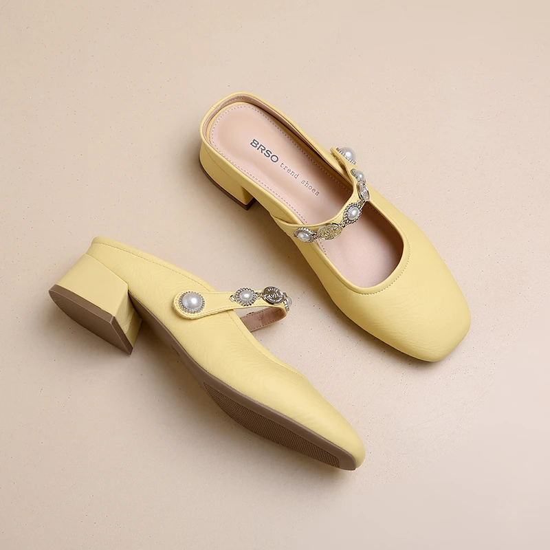 

Women's Style Silver Toe-Covered Mules -Summer, Perfect for Matching Skirts, One-Strap Slide Sandals, Outdoor Wear, Soft Leather