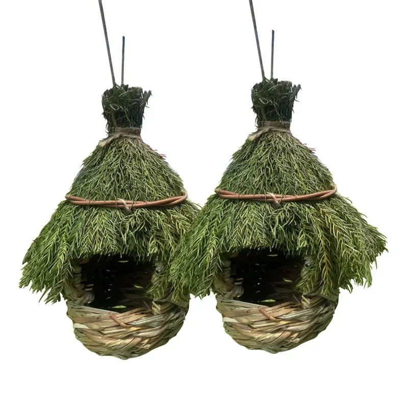 Green Backyard Birdhouse Cozy Resting Breeding Place Sparrow House For Finch Birdhouse Canaries Nest Hand-Woven For Wild Birds