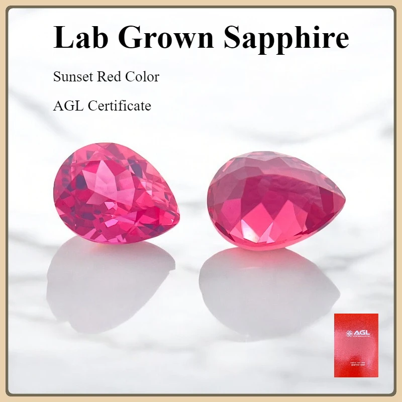 

Lab Grown Sapphire Pear Cut Sunset Red Color For Earring Rings Making Main Materials Selectable Certificate