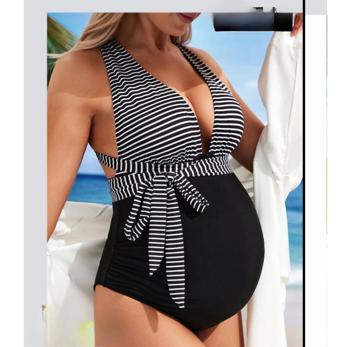 

LeleDolphin New Maternity Swimsuit Tight Conservative One-piece Swimsuit Quick-drying Maternity Swimsuit Color Matching