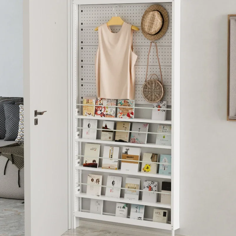 Ultra-thin metal dust curtain hole board shelf floor-to-ceiling integrated wall extremely narrow storage rack