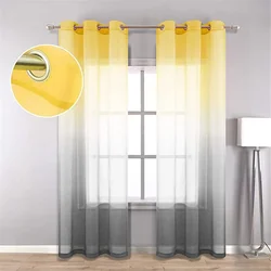 Yellow Grey Linen Sheer Curtains  for Bedroom Living Room Gradient Semi Voile Drapes  Window Curtain Eyelet Tops  Princess room