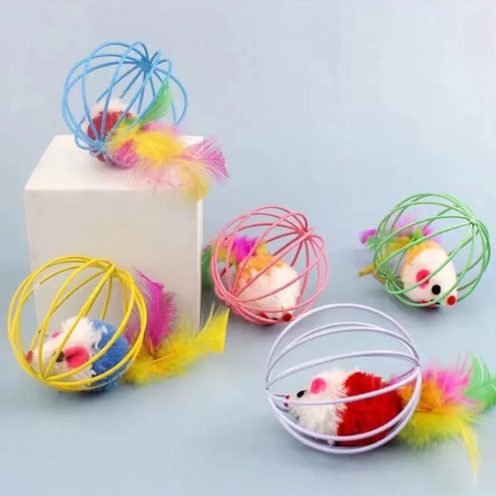 Multicolor Feather Tail Cat Toy, Simulation Roly-Poly Bell Ball, Self-Play Interactive Toy for Cats Indoor Play Pet Supplies