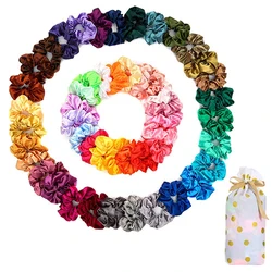 60 pçs/saco venda quente dobrar laços elásticos faixa de cabelo grande anel de cabelo do intestino olid cor cetim cabelo scrunchies