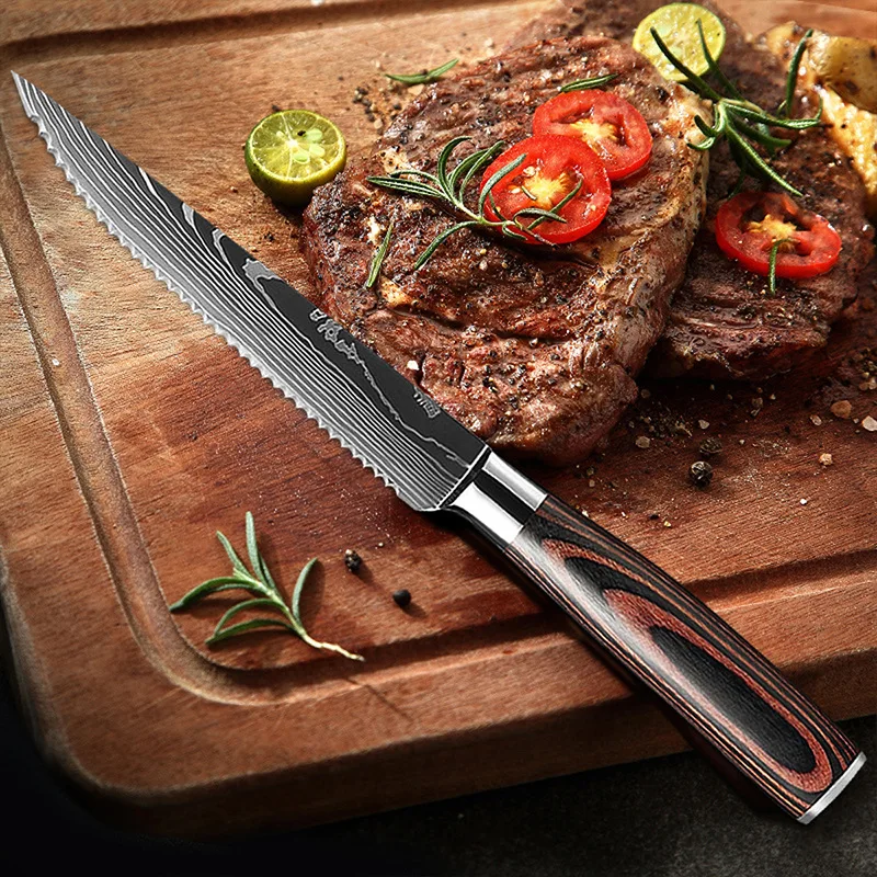 Stainless Steel Steak Knife Kitchen Serrated Knife Beef Cutting Bread Fruit Knife Cooking Tools