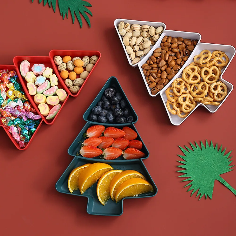 3 Girds Christmas Snack Plate Christmas Tree Shape Large Capacity Plastic Candy Dish Plastic Home Supply Fruit Plate