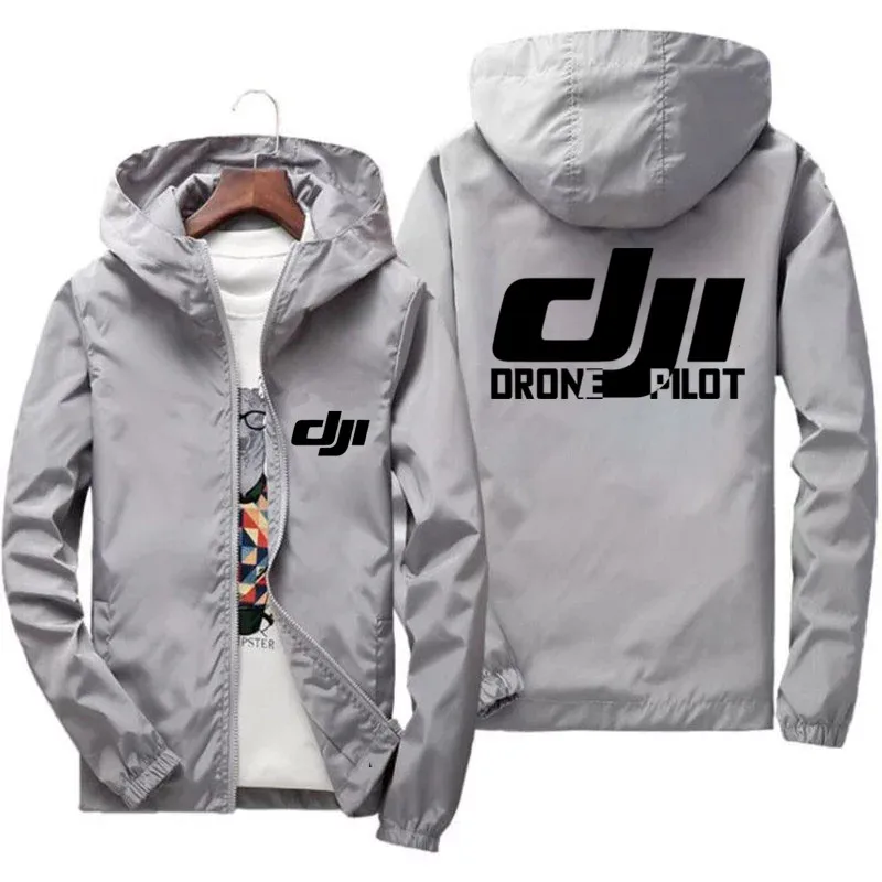 Mens Bomber Hooded DJI Drone Pilot Casual Thin Windbreaker Jackets Coat Male Outwear Sports Windproof Clothing Large Size 2024