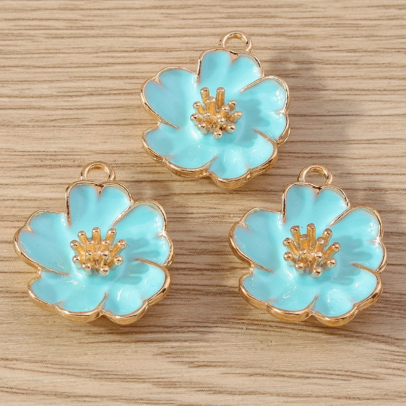 Tusember 10 Stück 19*23mm Niedliche Bunte Blumen-Anhänger für Schmuckherstellung Handgemachte Ohrringe Halskette DIY Modeschmuck – Detail 4