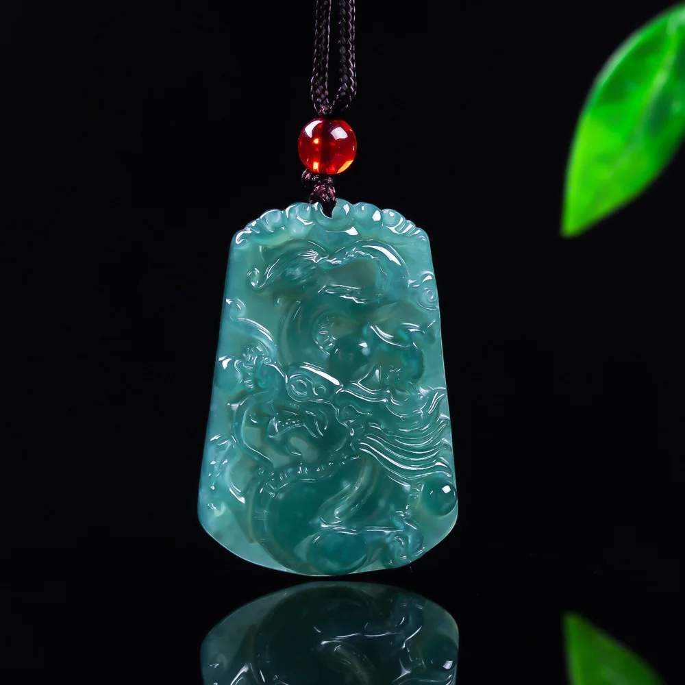 Natural A Goods Jadeite Blue Water Yuan BMW Pendant Exquisite Luxury Wealth Jade Necklace Men and Women Lucky Charms Gift