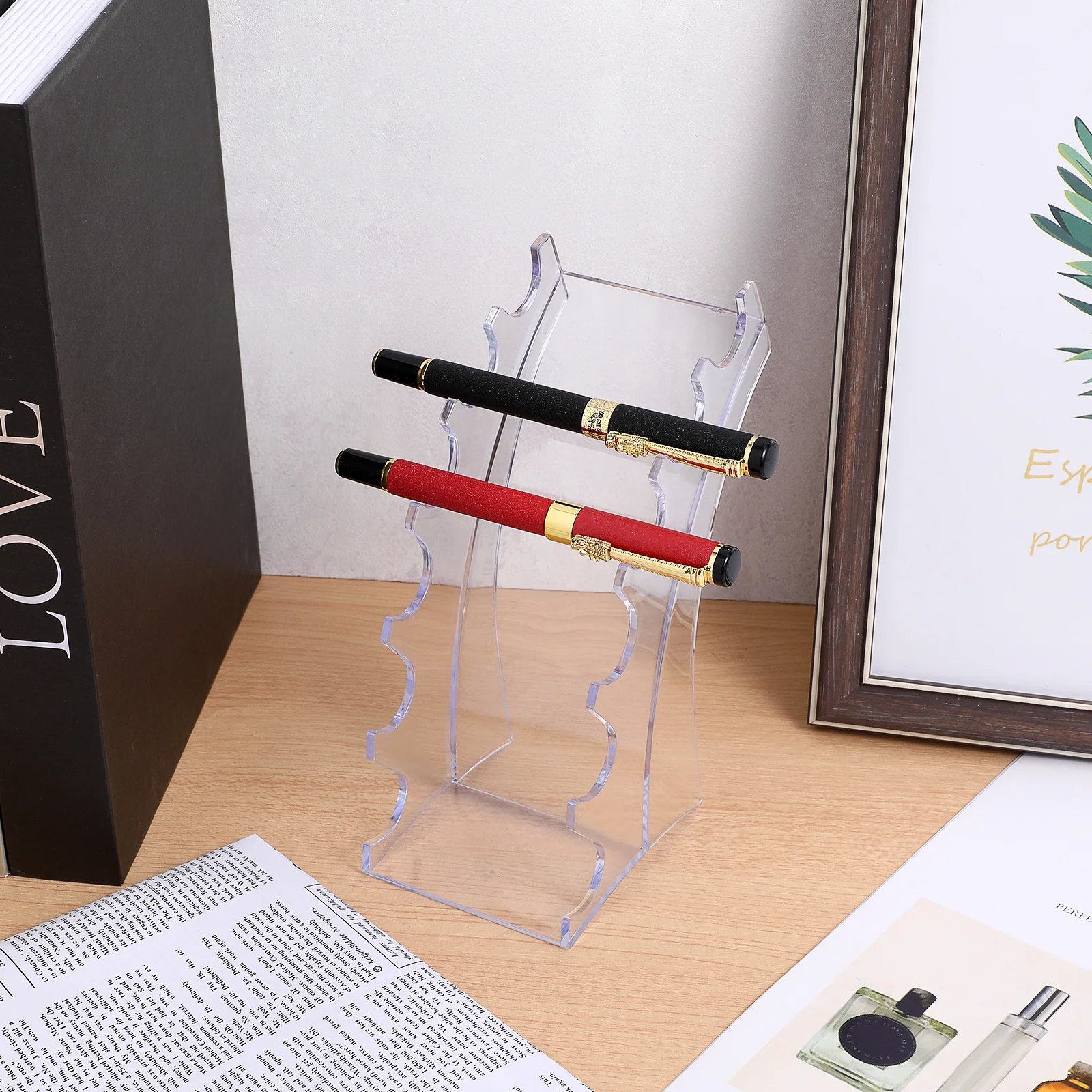 الاكريليك القلم عرض الرف حامل القرطاسية الشفافة لمكتب منظمة مخزن مكافحة رف شاشة حامل قلم