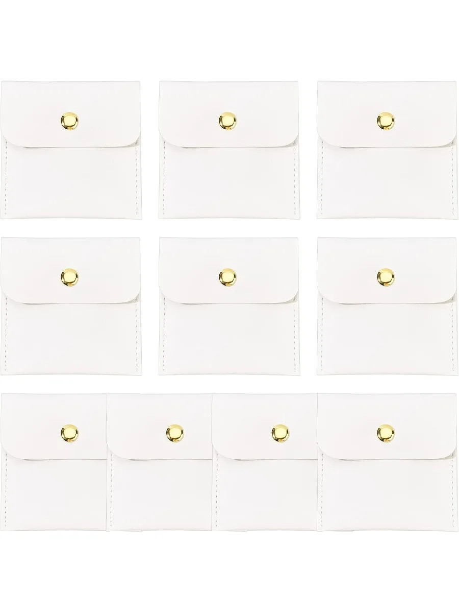 10Pcs White PU Leather Jewelry Pouch 3x3 inch Square Small Travel Bag with Snap Button for Festival Wedding Party Favor Gift