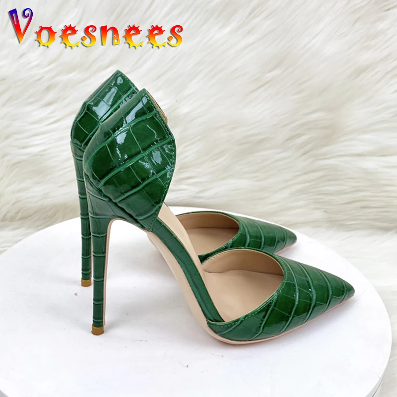 Ufficio chiuso punta a punta tacchi alti 12CM lato Sexy sandali estivi vuoti moda coccodrillo fantasia scarpe eleganti da donna verde