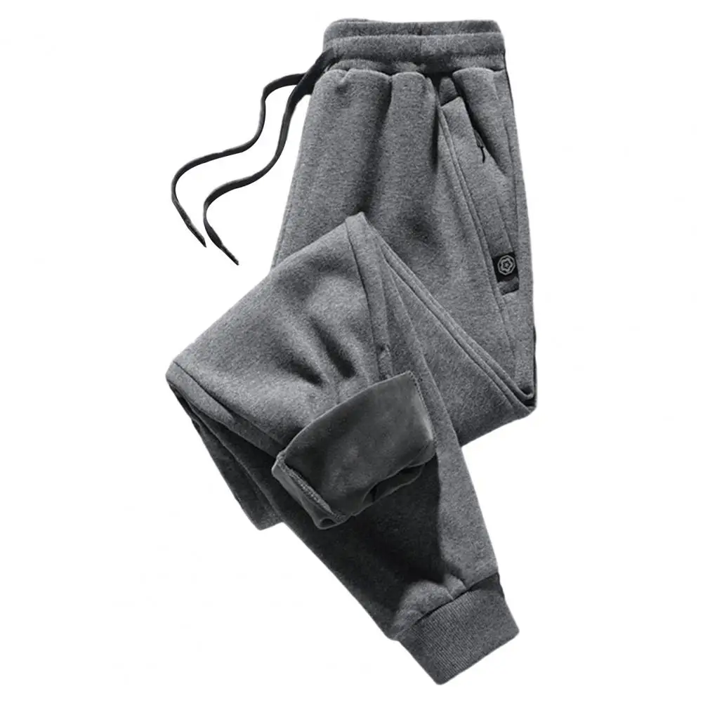 

Fleece Trousers Winter Men's Joggers Elastic Waist Plush Ankle Length Warm Pockets for Sports