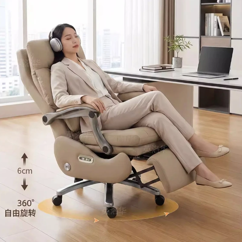 Modern Ergonomic Office Chair Genuine Leather Electric Heating & Ventilation System Multifunctional Boss Chair for Commercial