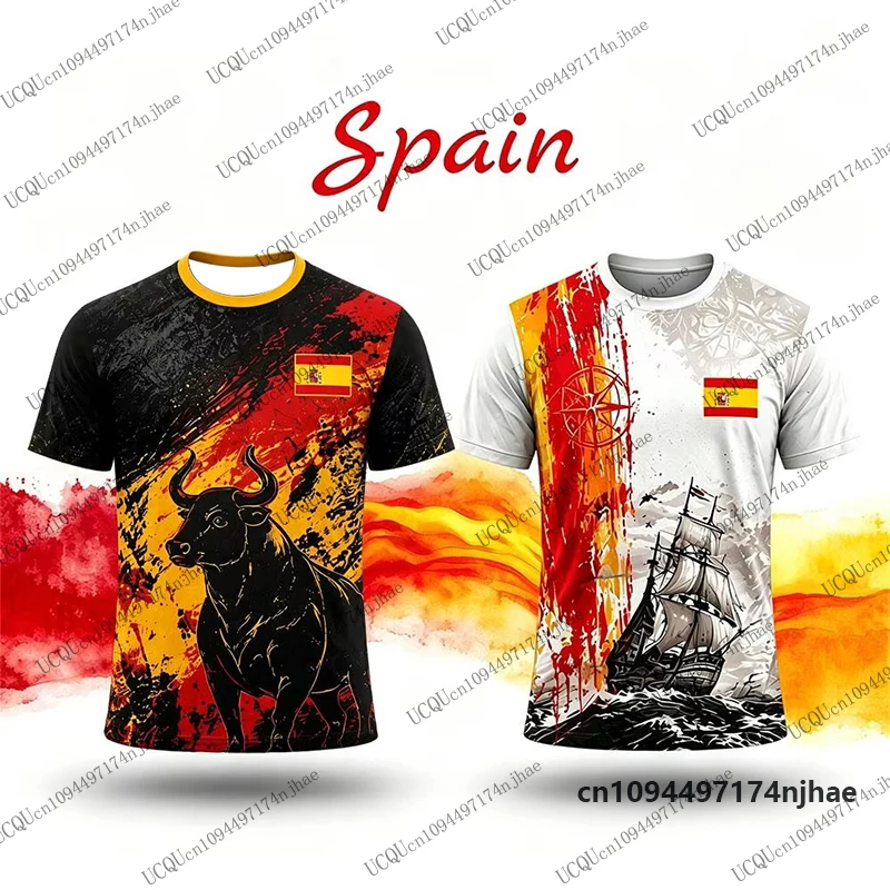 2026 New Spain Flag Print Soccer Jersey For Men T-Shirt Summer Short Sleeve Quick-Drying Sports Tees Casual Kids/Adult Tops