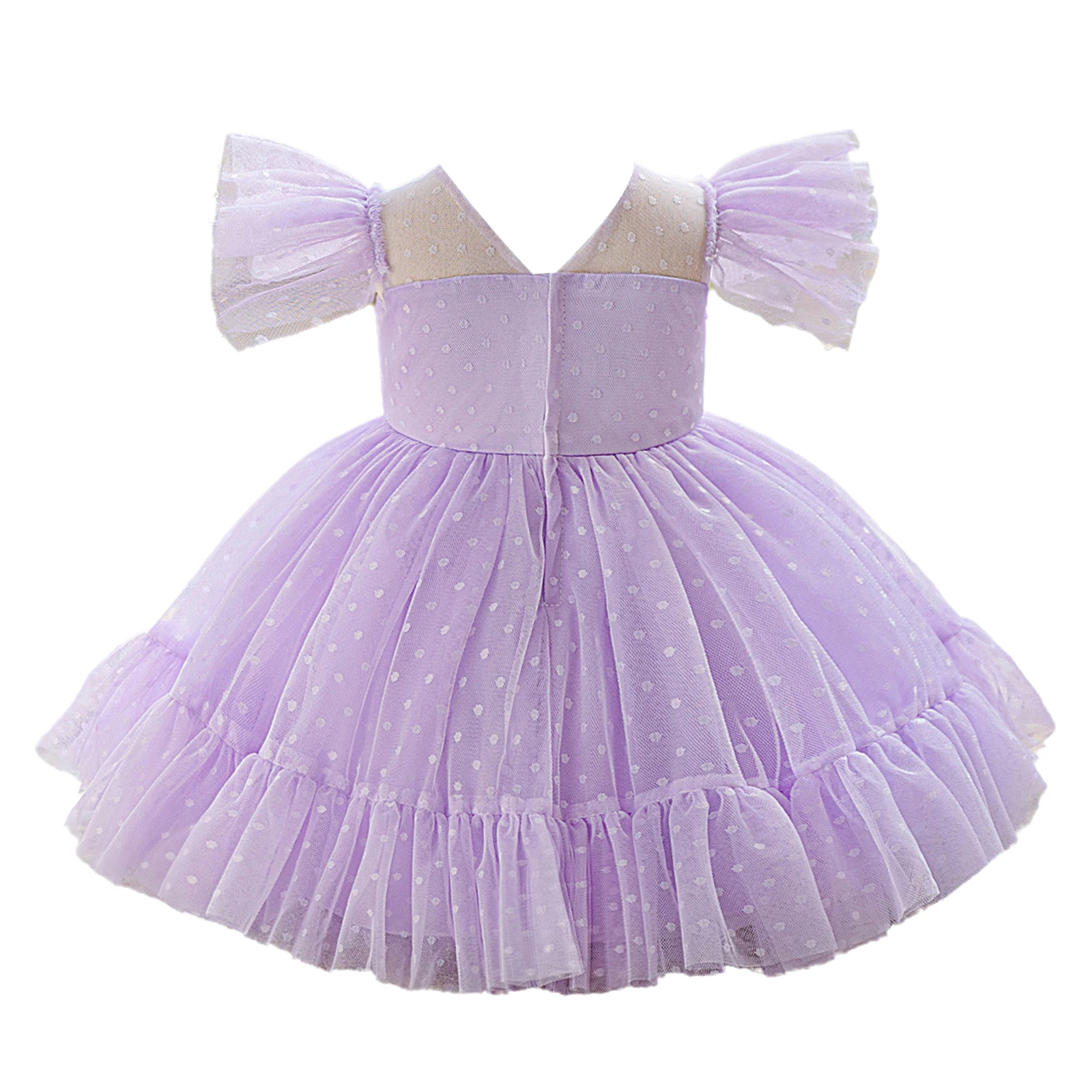 فستان الأميرة للفتيات الصغيرات بأكمام طويلة منقط شبكي من التول لحفلات أعياد الميلاد وحفلات الزفاف وحفلات التخرج والتصوير الفوتوغرافي