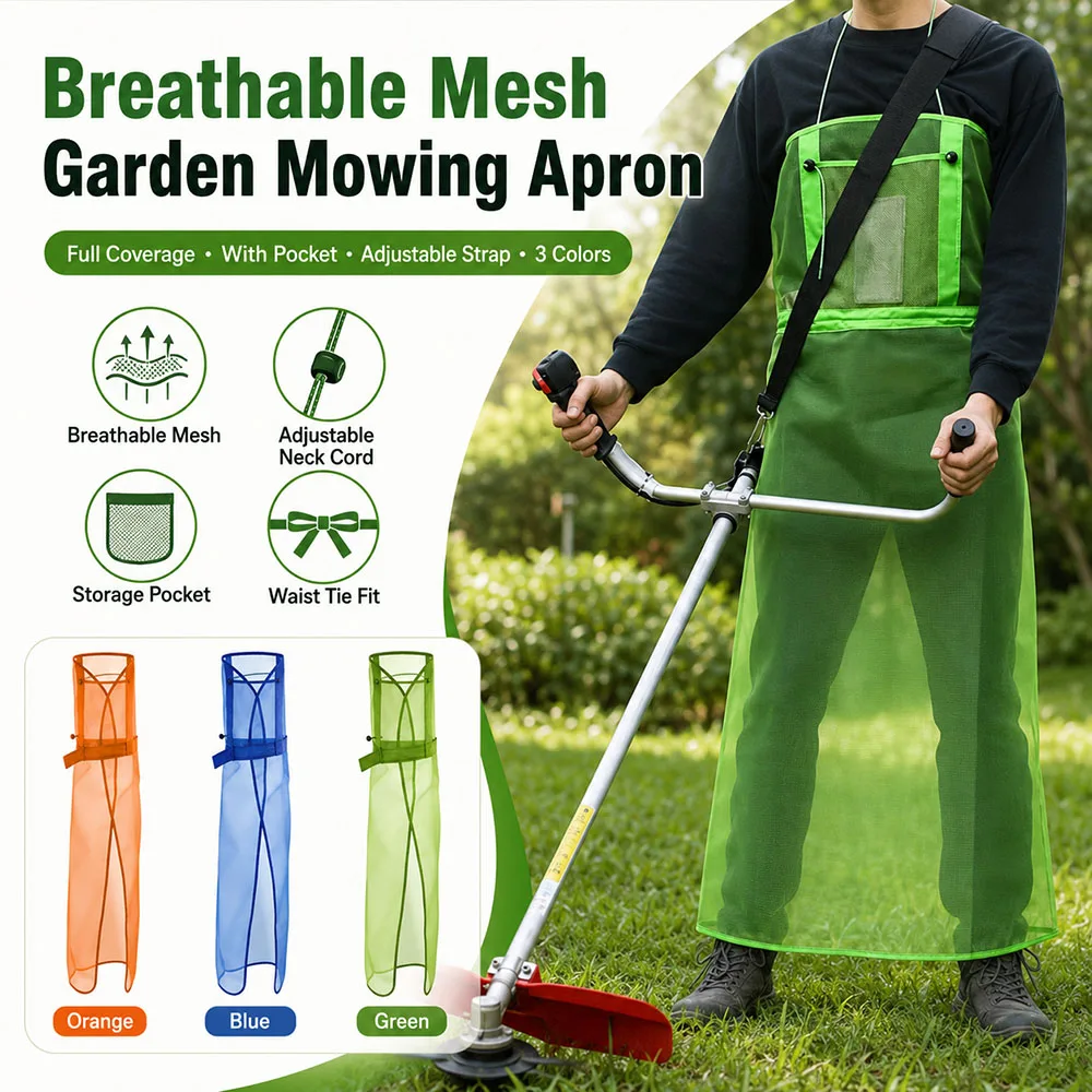 Breathable Mesh Garden Mowing Apron with Pocket - Fully Covered Practical Safety Apron for Lawn Mowing and Gardening Trimming