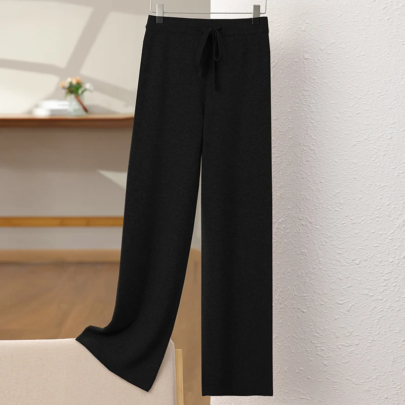 Striped elastic 100% Merino wool pants New fall/winter cashmere warehouse women's warm bottom knit pants