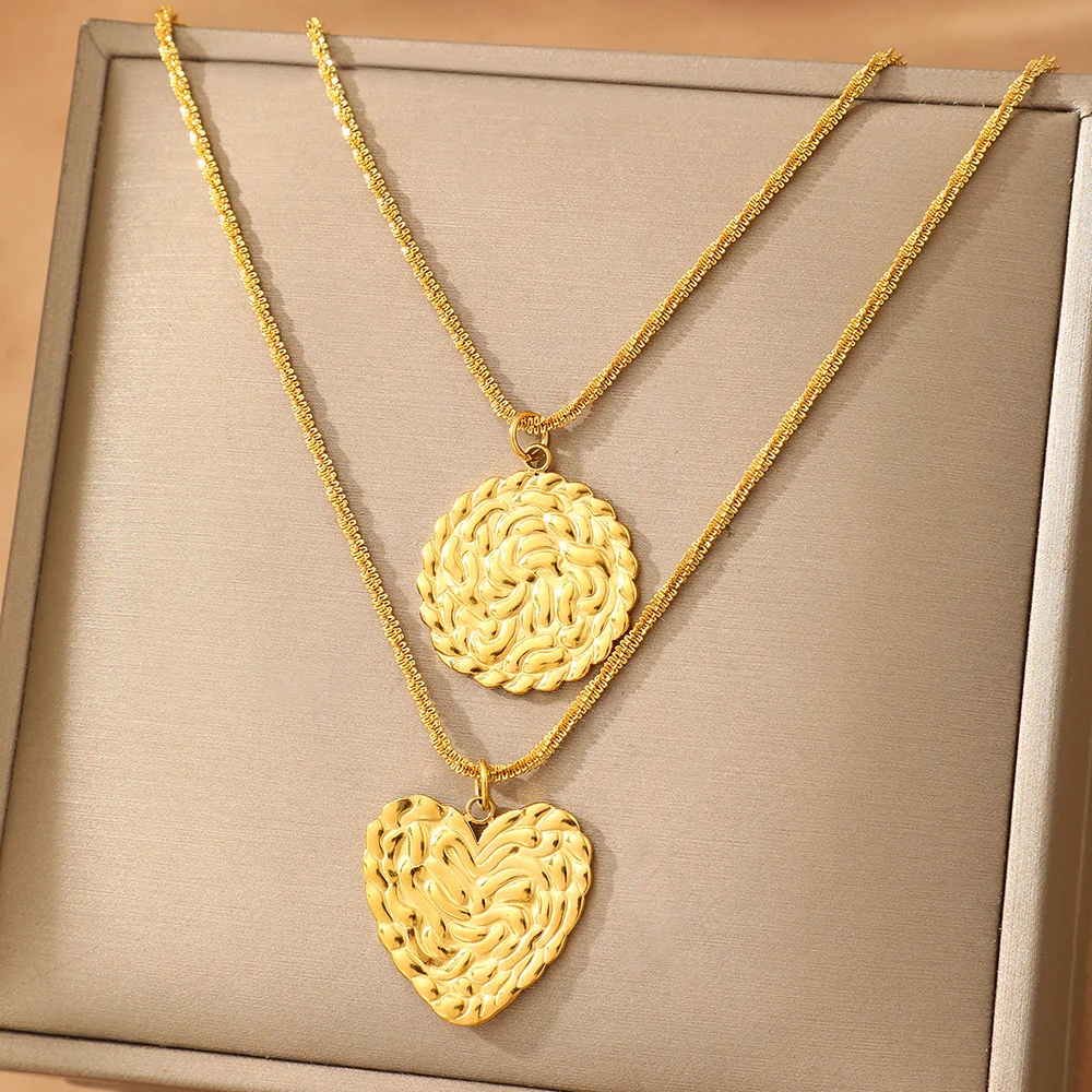 طقم قلادة متعددة دائري على شكل قلب غير منتظم على طراز بوهو، مقاوم للماء وغير يتلاشى، مجوهرات نسائية، هدايا حفلات الزفاف #4