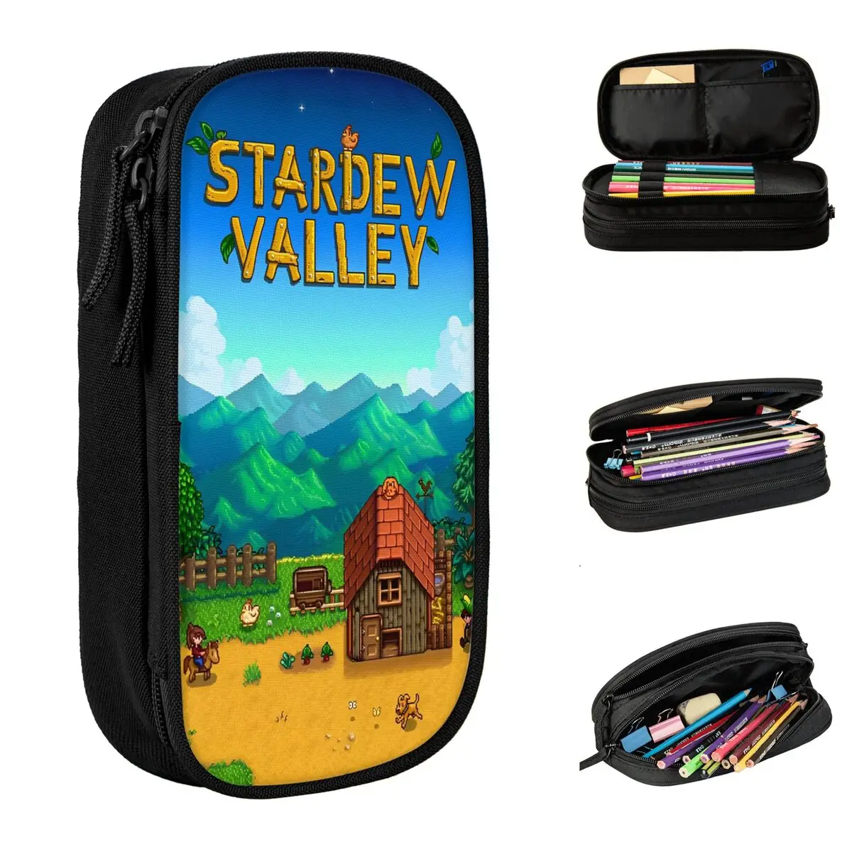 Estuches para lápices con logotipo de Stardew Valley, bolsa para bolígrafos de juego RPG para estudiantes, gran capacidad, regalos escolares para estudiantes, estuches para lápices