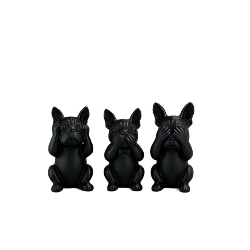 3pcs Nordic Minimalist Style French Bulldog Statue Animal Crafts 3D Printed Intelligent Dogs Statue Decorations