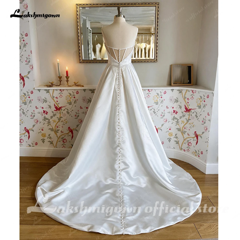 Lakshmigown Trägerloses, drapiertes Satin-Hochzeitskleid für Damen, Korsett-Mieder mit Stäbchen, A-Linien-Brautkleid, Knöpfe am Rücken, individuell anpassbar – Detail 6