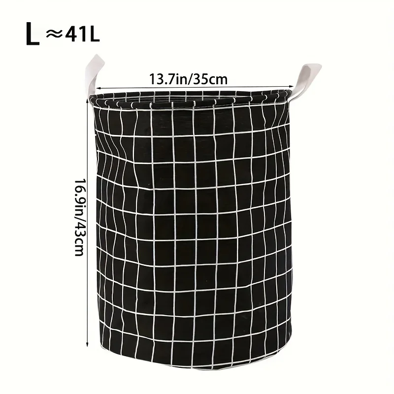 New Household Dirty Clothes Basket Toy Storage Bucket Plaid Fabric Cotton Linen Dirty Clothes Basket Foldable Waterproof Stora