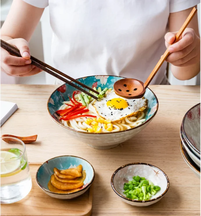 Japanese Style Sakura Pattern Ceramic Large Bowl Home Kitchen Utensils Noodles Rice Soup Salad Bowl Kitchenware Christmas Gifts