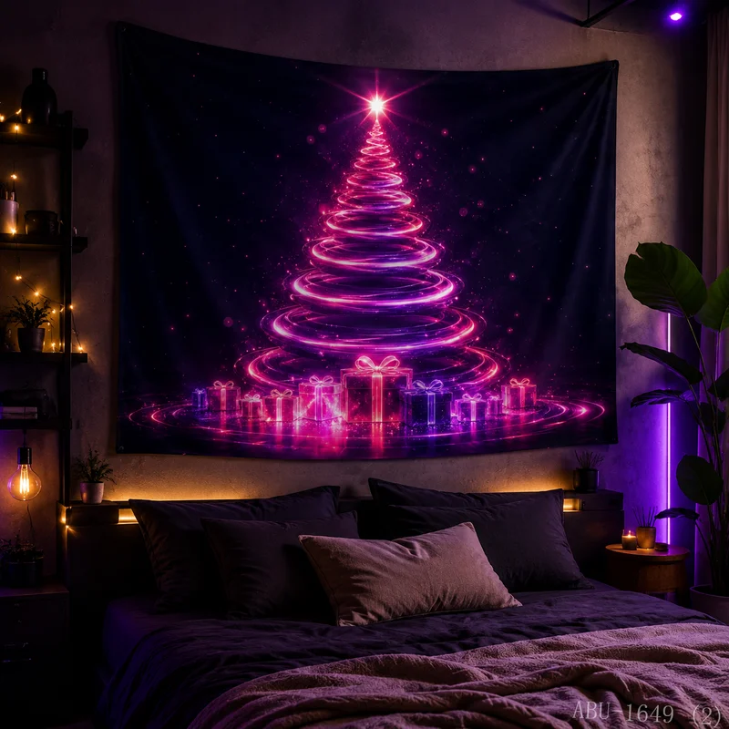 VIKAMA Halo Christmas Tree Gift Box Starry Sky Christmas Tapestry Background Hanging Cloth Living Room Room Decoration