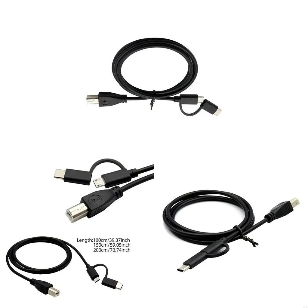 J1HD Micro USB + Type-C Male to USB Type-B Male Data Cable for Printer Scanner Piano