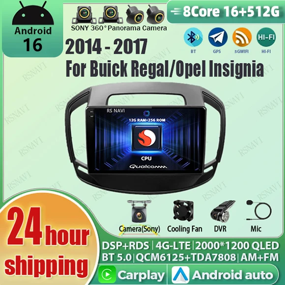 Android 16 Car Radio For Buick Regal 2013 2014-2017 Navigation GPS Multimedia Video Player Stereo Carplay Auto Wifi+4G Head unit