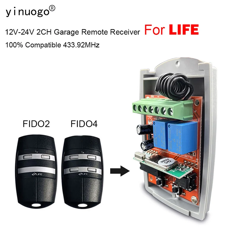 para life fido2 fido4 abridor de portao de controle remoto 43392mhz 2ch 9v24v substituicao life fido receptor de porta de garagem 01