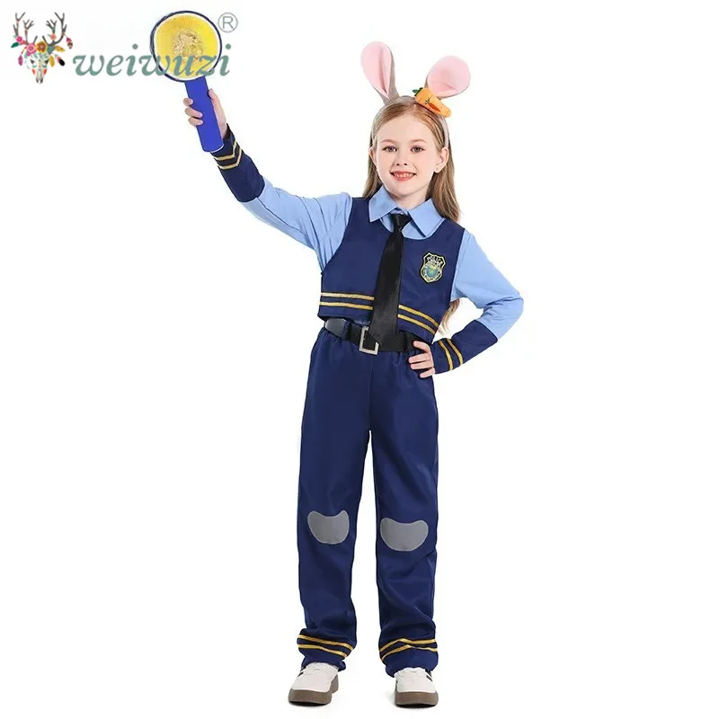 Judy Hopps Rabbit Police Officer Kids Boys Girls Cosplay Uniform Children's Day Stage Performance Halloween Cartoon Outfits view 3