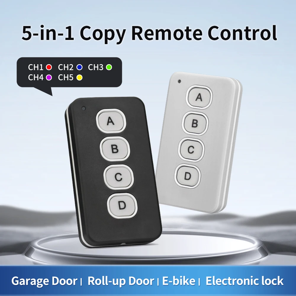 

Universal 5 in 1 Remote Control 433MHz DC3V RF Wireless 4 Keys Transmitter Copy Code for Shutter Rolling Door Automated Curtains