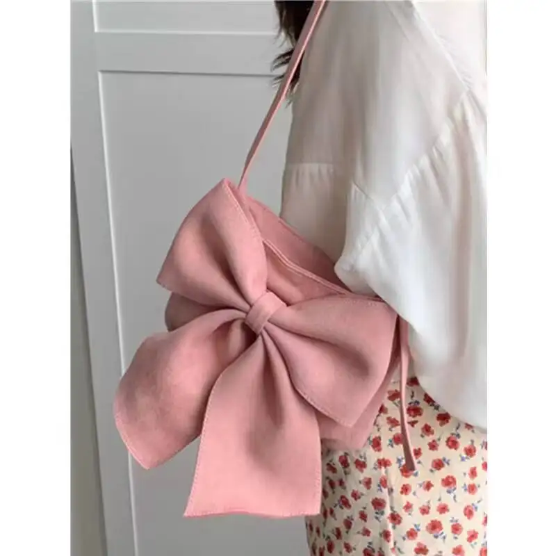 Solid Color Sweet Cool Hot Girl Big Bow Women's Clutch Sweet Cute Pink Women's Shoulder Bag Fashion Design Women's Armpit Bag