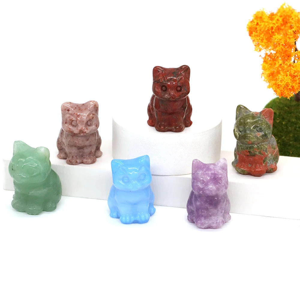 

30mm Lucky Cat Statue Decoration Natural Stone Animals Sculpture Healing Crystal Home Aquarium Fish Landscaping Desktop Ornament