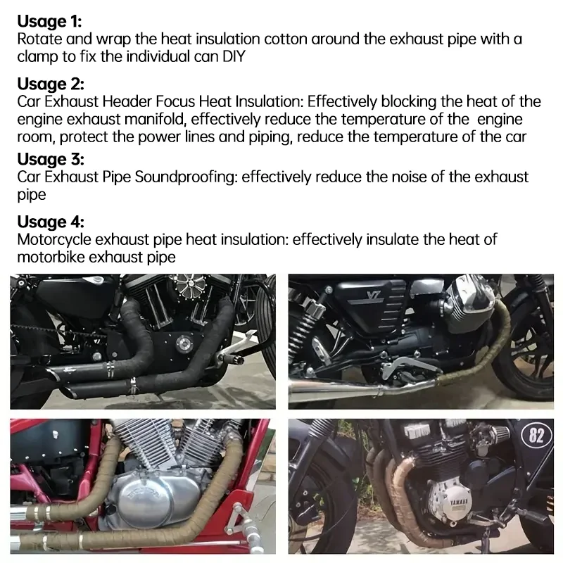 5m Roll Fiberglass Heat Shield Motorcycle Fiberglass Heat Shield Tape Exhaust Thermal Tape High temperature with Stainless Ties image 2