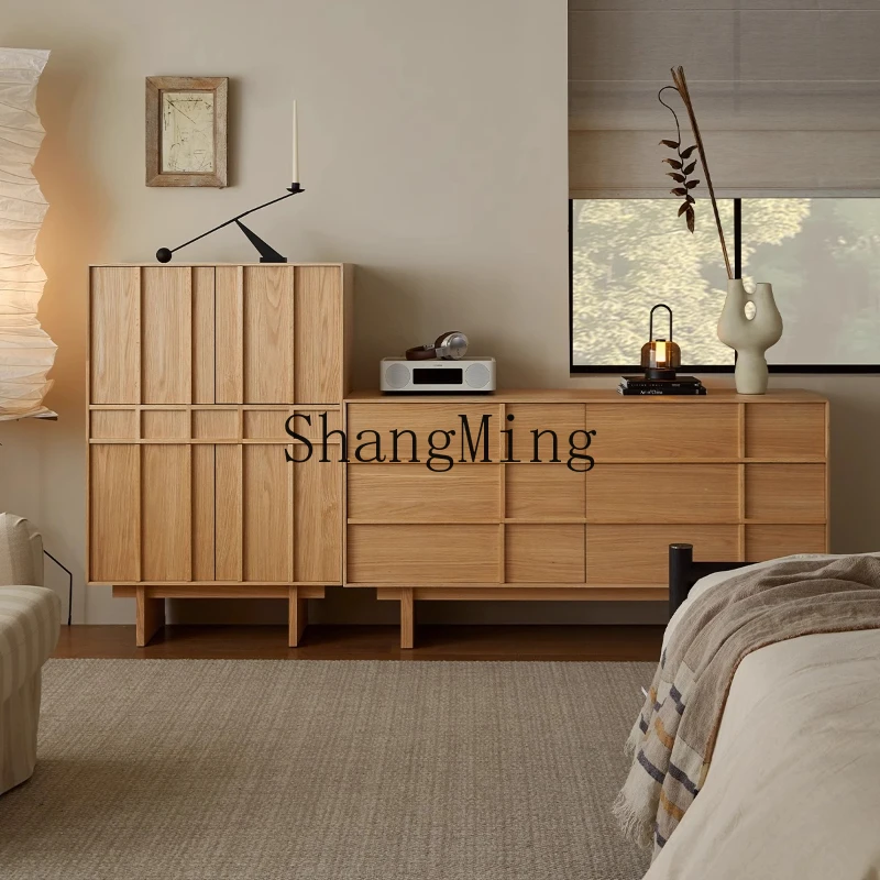 

SM simple modern log style high side cabinet solid wood living room minimalist storage bedside cabinet
