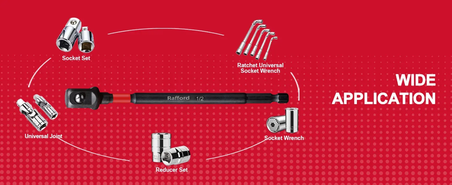 Rafford Schlagschrauber-Adapter-Set, 1/4 Zoll 3/8 Zoll und 1/2 Zoll Antrieb, Verlängerungsbit mit Halter, anpassbarer Bohrmaschine an Schlagschrauber mit hohem Drehmoment – Detail 4