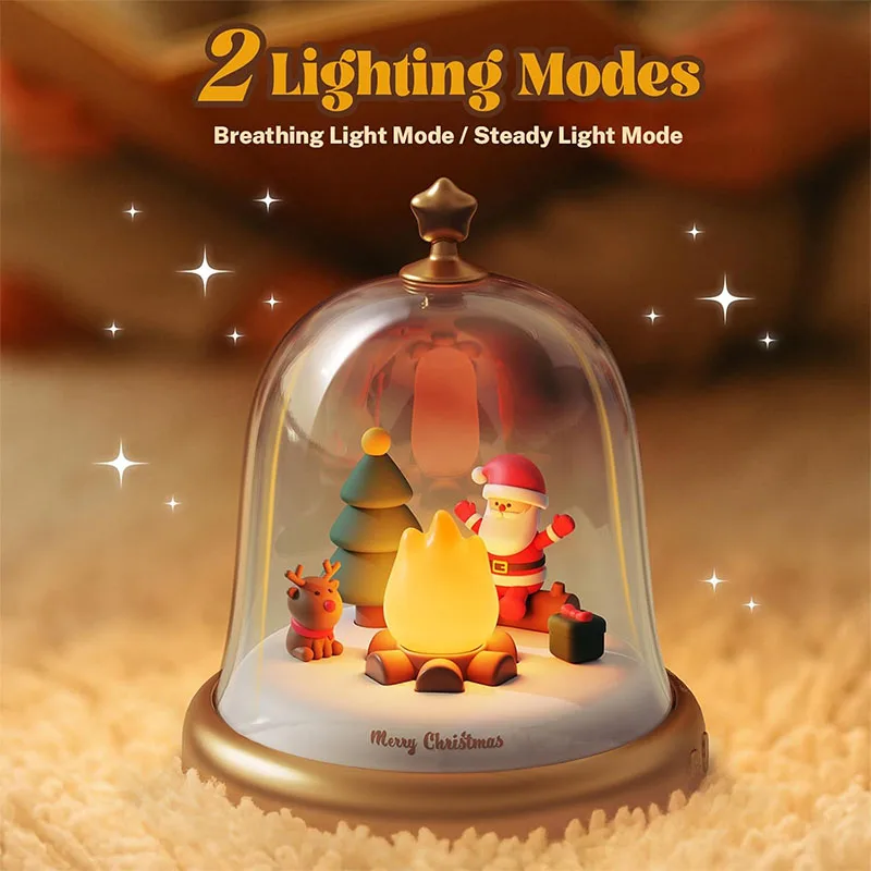 Kerstnachtlampje Kerstman Warmlight Lampen Kleine vlam Muziekdoos Leuke meisjes Verstelbare ademhaling met 6 liedjes Kindercadeaus