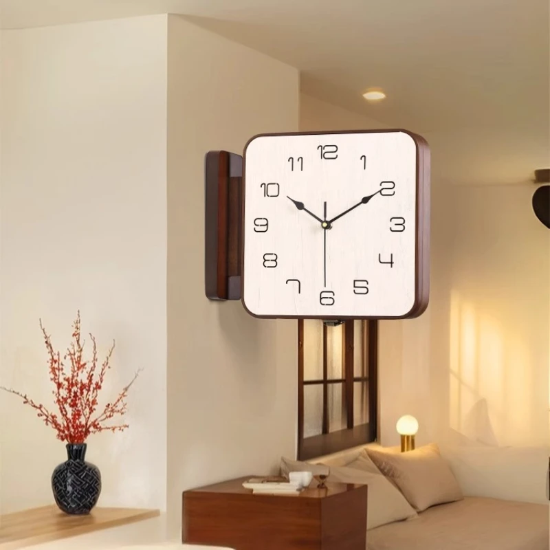2025 Modern Dual-Sided Wall Clock Minimalist Corner Hanging Timepiece Contemporary Silent Non-Ticking Pendulum Living Room Decor