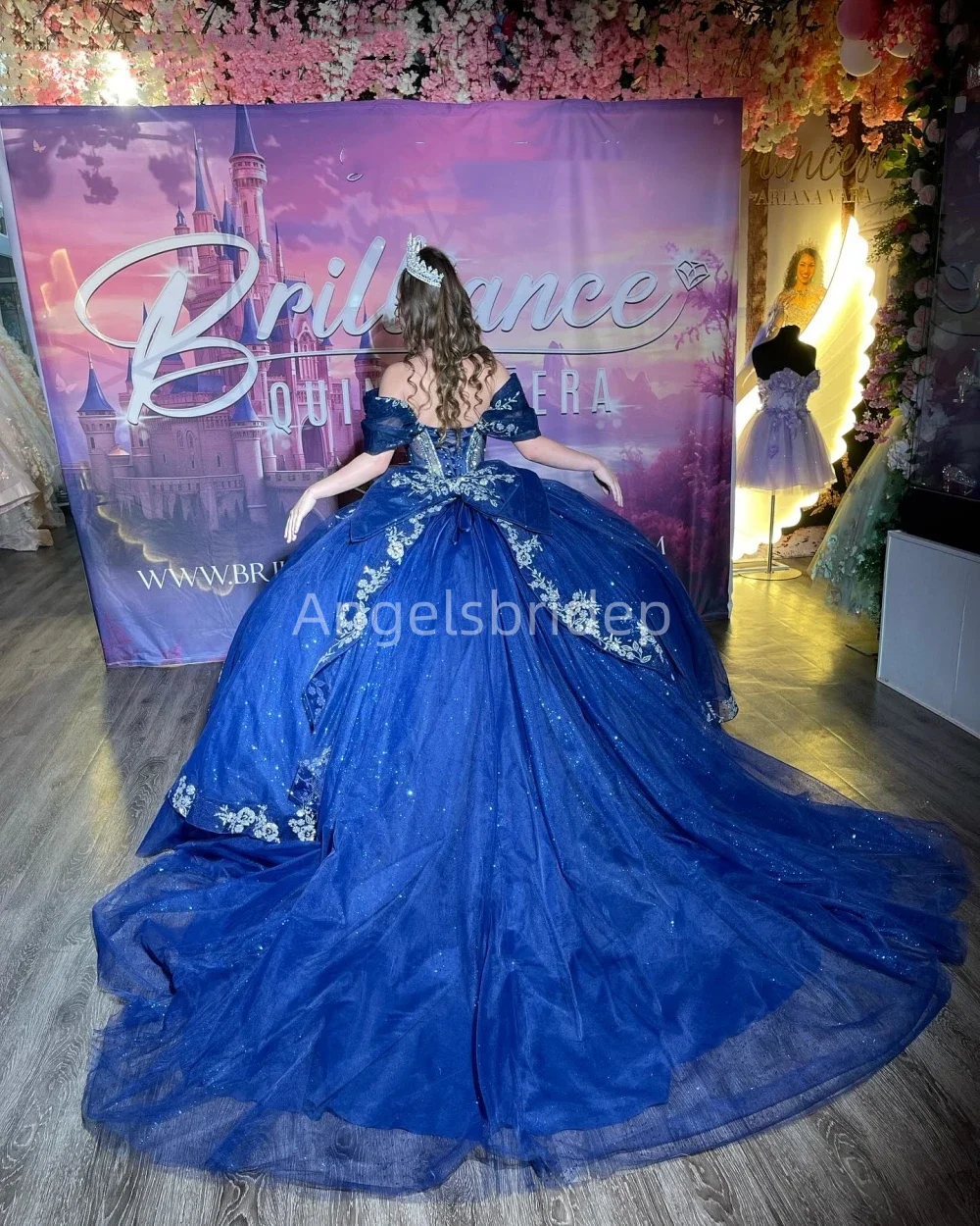 Angelsbridep-vestido De baile azul real para mujer, Vestidos De quinceañera con apliques brillantes, vestido De fiesta De noche con cuentas